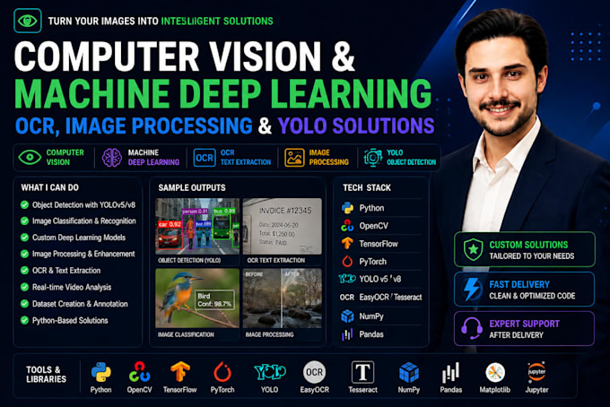do computer vision, machine deep learning, ocr, image processing, yolo, python