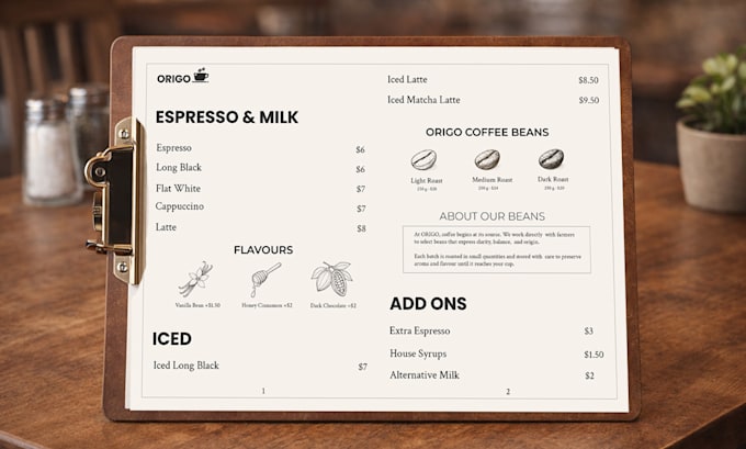 a modern and eyecatching restaurant menu