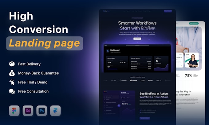 design modern saas website UI, dashboard, or landing page focused on conversions