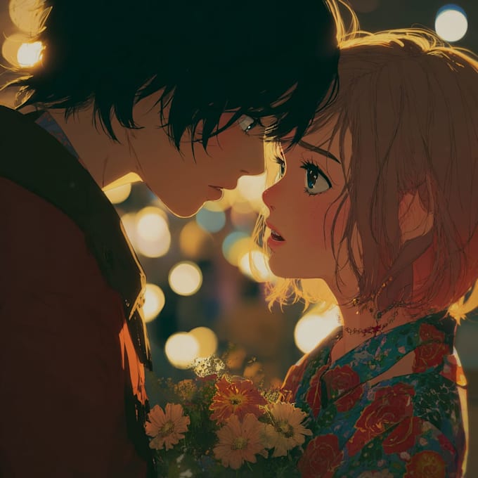 design a romantic couple in anime style