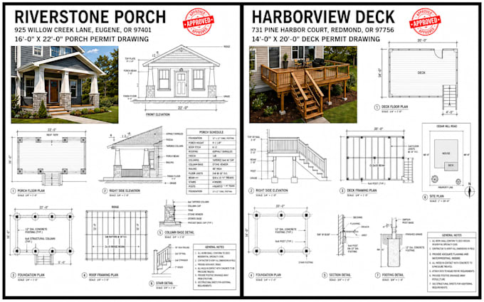 architect city permit 2d floor plan, adu, garage, deck, patio in autocad