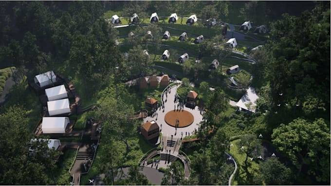 model 3d architecture private dwelling,exterior cgi rendering,retrofit glamping