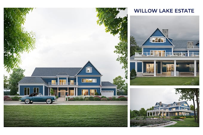do 3d exterior design rendering for house and villa