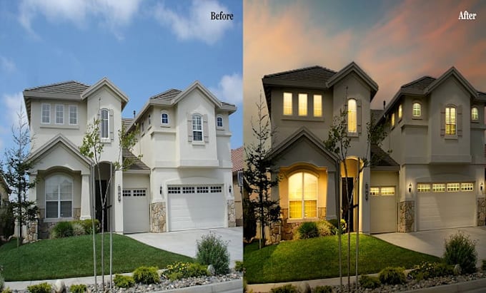 do real estate edit enhance, face swap head replace sky change multiple exposure