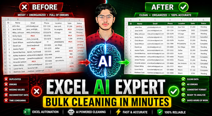 do expert excel data entry and cleaning using ai