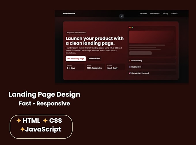 build a modern responsive landing page using HTML CSS and javascript