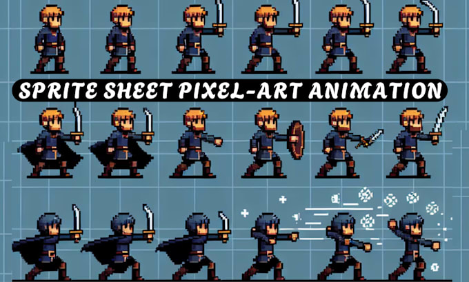 Pixel art spritesheet-charakterdesign und animationen für indie-spiele ...