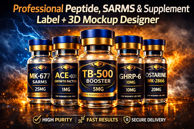 design peptide sarms supplement label, and vial label
