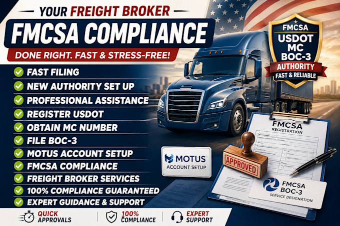 register usdot, mc number and boc3 fmcsa compliance asap