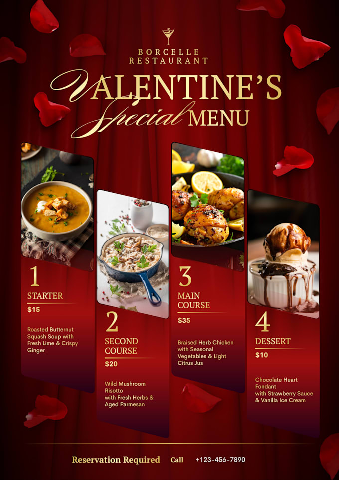 design a classy valentine card or menu with elegant typography