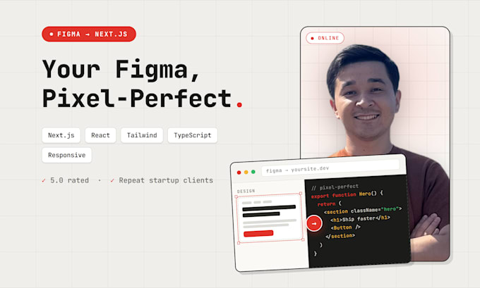 convert figma to nextjs or react website, pixel perfect responsive