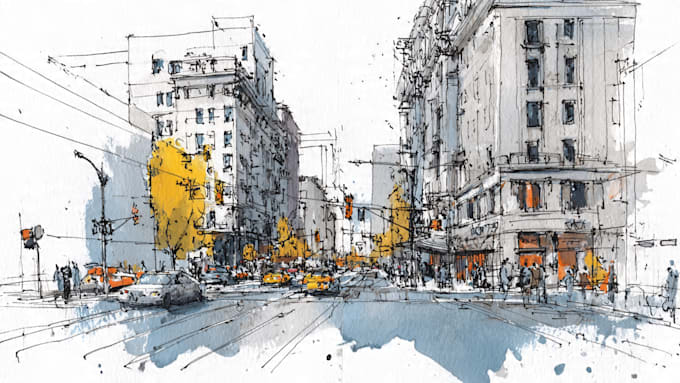 Sketch you city urban sketching style by Dayshwilliams | Fiverr