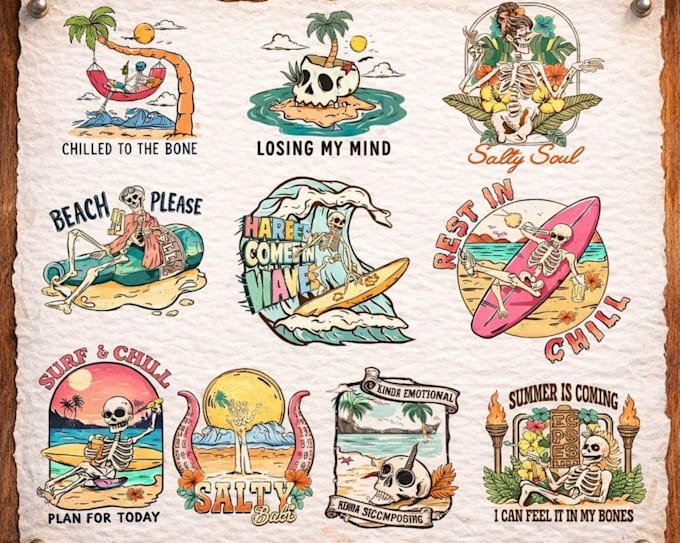 create vintage retro summer beach surf skeleton logo