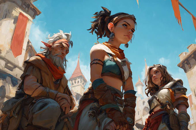 draw dnd character and dnd party illustration