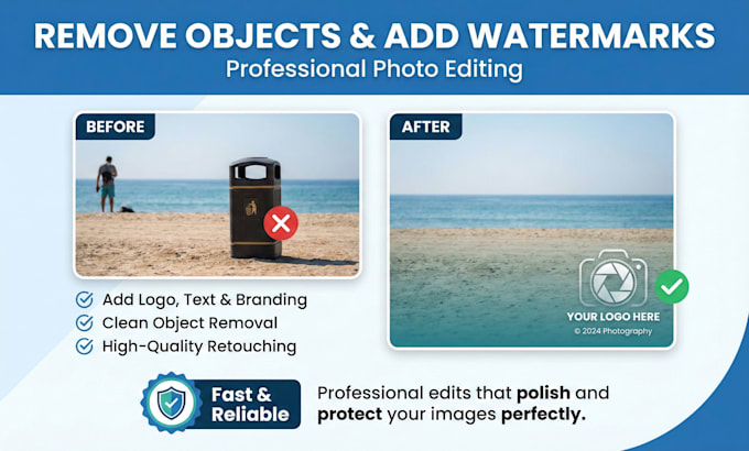 remove object or add watermark, logo, text, and photo editing