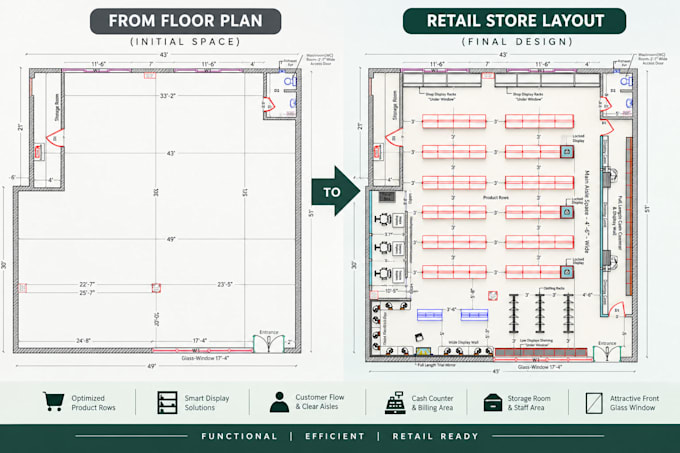 design a professional retail store layout in autocad 2d