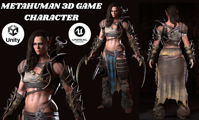 create metahuman 3d game character modeling with rigging and animations