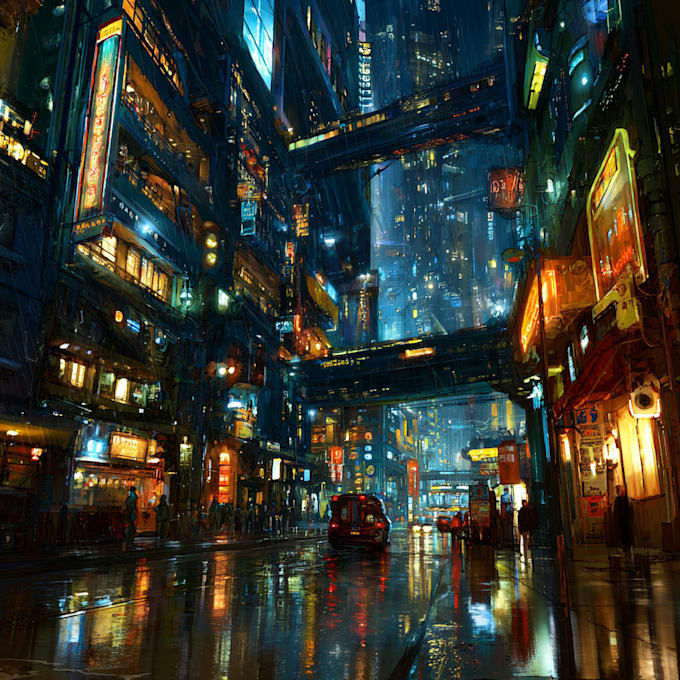illustrate a cyberpunk futuristic city art