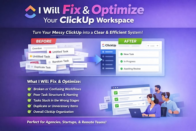 fix and optimize your clickup setup workflows sprint boards and automation