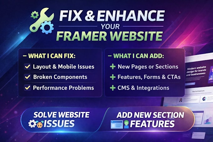 fix framer issues, add new sections, and improve your website performance