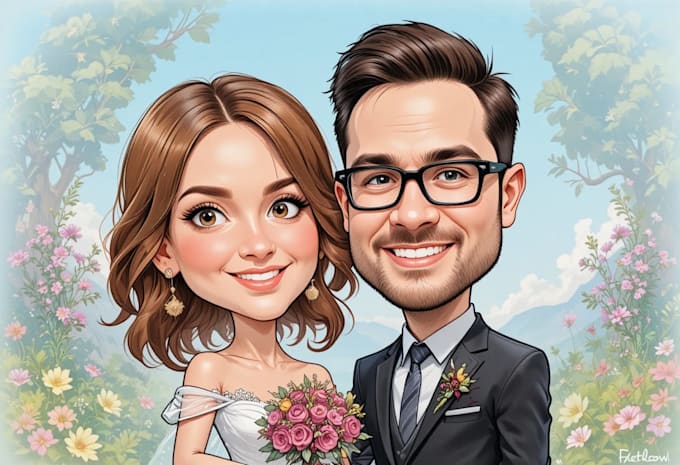 create professional caricatures for couples or wedding gift