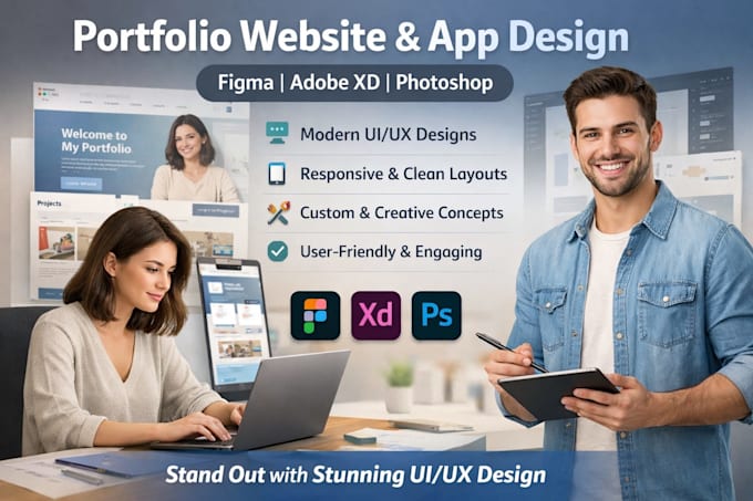 Design modern ui ux portfolio website app using figma adobe xd ...