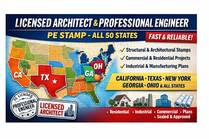 Licensed architect engineering pe stamp california texas new york ...