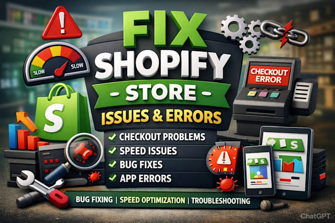 fix shopify store bugs error shopify issues checkout problems speed issues