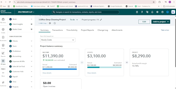 prepare project accounting in quickbooks online