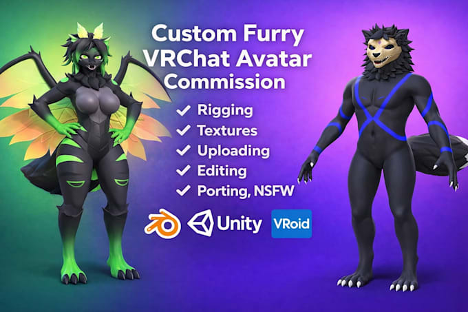 Haré avatar de furry para vrchat, vrc, personaje vr, 3d, vroid, rigging ...