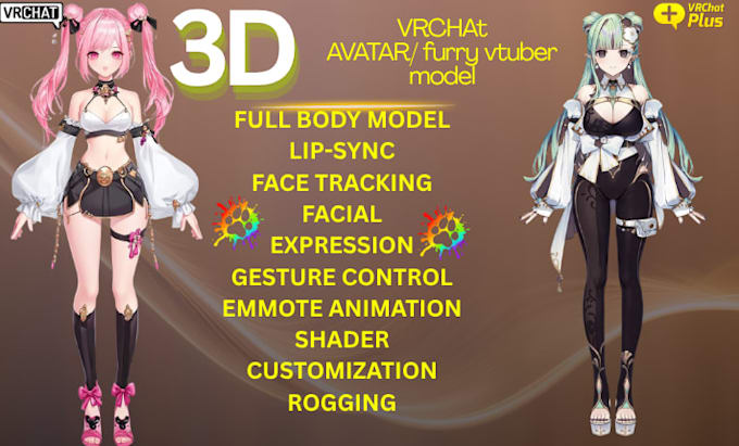 custom 3d vtuber model, custom vrchat furry avatar, vrm anime model, tabletop