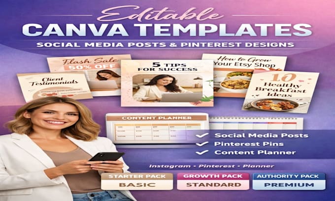 editable canva design social media post template pinterest pin content planner