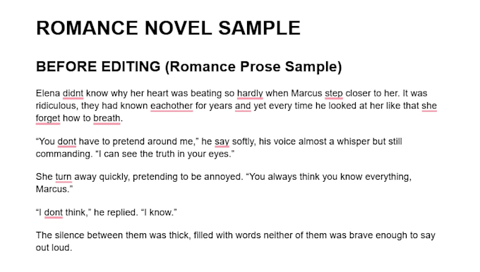 proofread your romance novel or webtoon dialogue