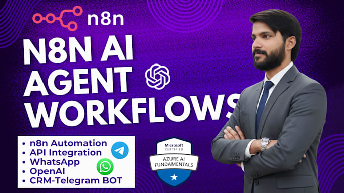 n8n ai agent workflows with open ai, whatsapp and multi app automation