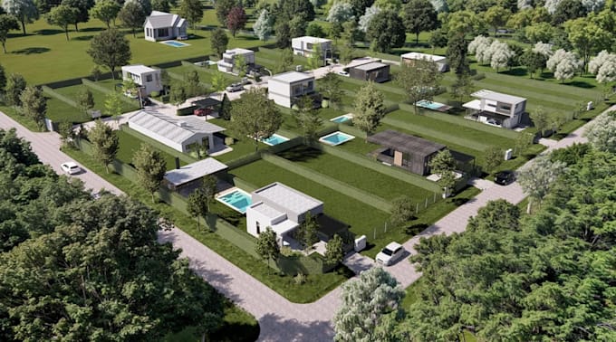 modern residential housing development,layout community gated,property rendering