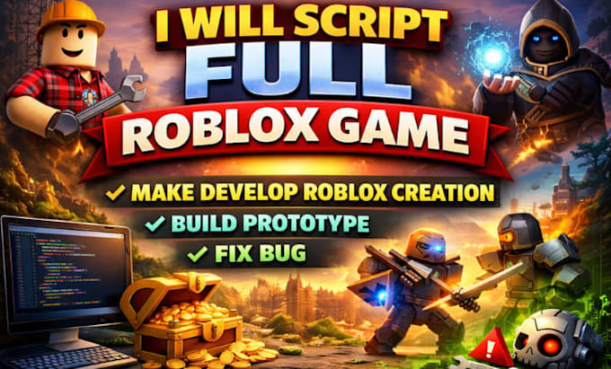 script full roblox game, develop roblox creation, build prototype, fix bug