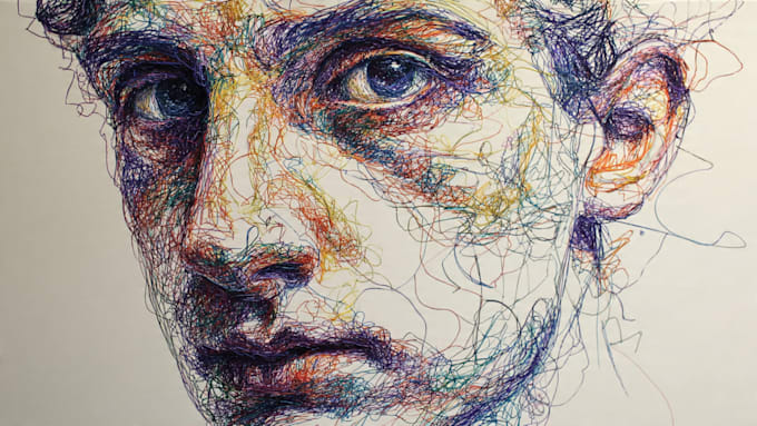 do scribble art, abstract line portrait