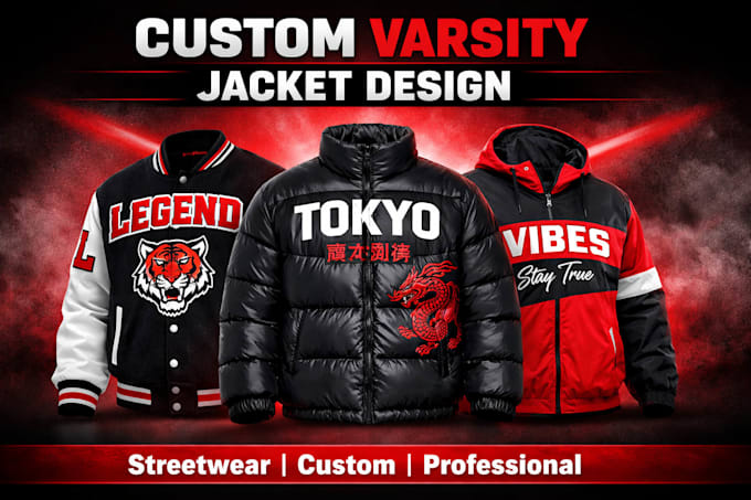 design custom varsity jacket, puffer jacket, leather jacket and windbreaker