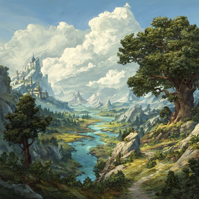 draw fantasy concept landscape illustrations