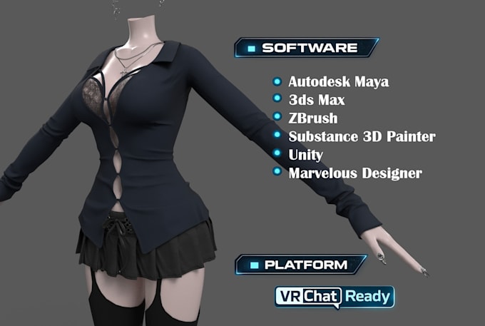 create vrchat outfits, game assets, props and optimized 3d models