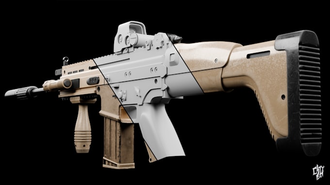 model and texture realistic game ready weapons in 3d
