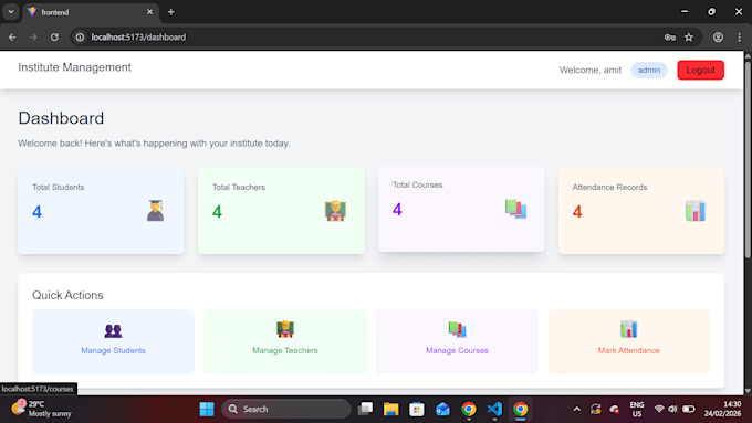 develop a custom institute management system with mern stack