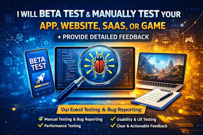 beta test and manually test your app, website, saas or game and provide feedback