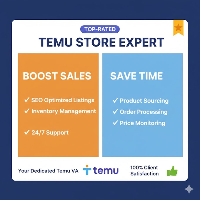 be your professional temu store manager and virtual assistant