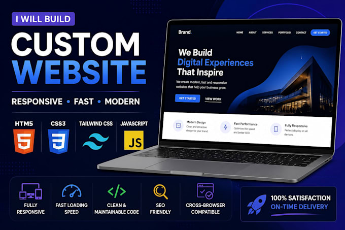 build a custom responsive website using HTML CSS tailwind and javascript