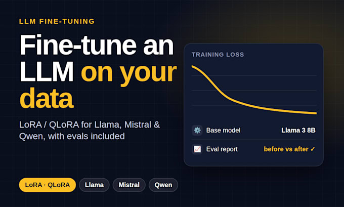 fine tune llama, mistral, or qwen llm on your data with lora or qlora