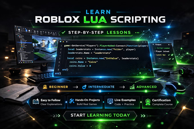 teach you professional roblox lua scripting from beginner to advanced