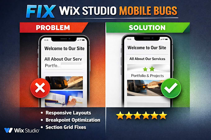 fix wix website mobile bugs issues, design redesign optimize your website