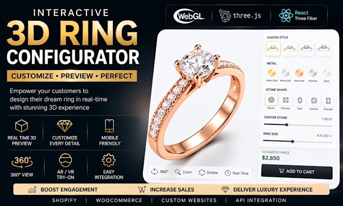 build interactive web 3d ring configurator customize 3d jewelry cad design webgl