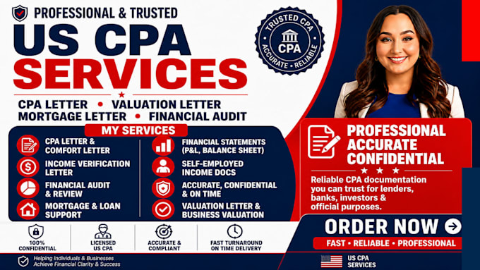 verify CPA letter, valuation letter, mortgage letter, financial audit as US CPA